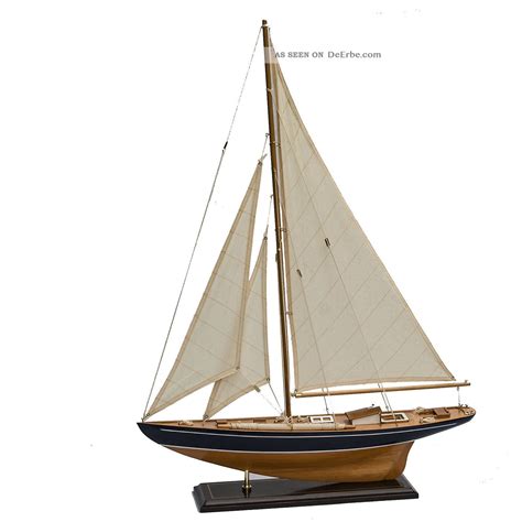 Segelboot Segelschiff Segelyacht Holz Blau U Weiß Deko Standmodell 62cm