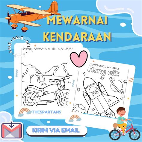 Jual 23 Lembar Worksheet Mewarnai Tema Kendaraan Pdf Untuk Tk Sd