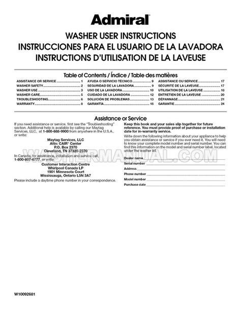 Admiral Washing Machine Manual