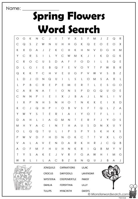 Spring Flowers Word Search Monster Word Search