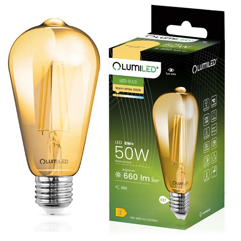 Żarówka Led E27 Edison St64 6w Amber Filament Ozdobna Bursztynowa