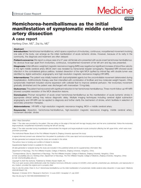 Pdf Hemichorea Hemiballismus As The Initial Manifestation Of