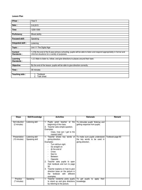 Year 5 Lesson Plan Unit 11 Listening And Speaking Download Free Pdf