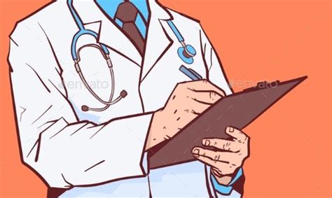 Closeup Of Doctor Hold Clipboard Making Notes Illustration Character