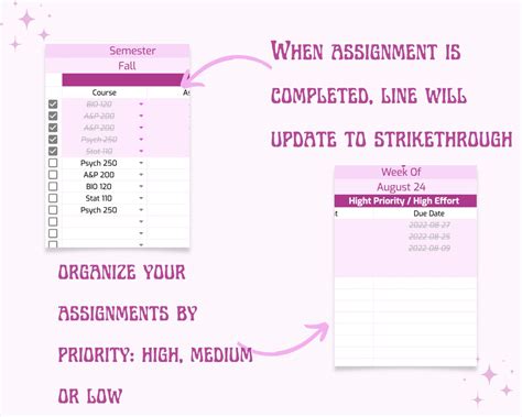 Assignment Tracker Google Sheet Template Homework Tracker Spreadsheet - Etsy