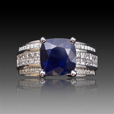 Bague Or Gris K Saphir Ct Naturel Non Chauff Royal Blue Et