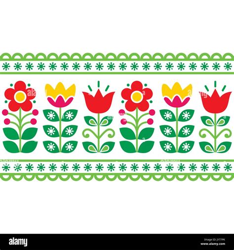 Swedish floral retro pattern - long traditional folk art design Stock ...