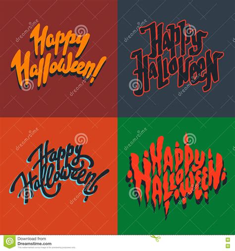 Happy Halloween Hand Drawn Lettering Postcards Stock Vector