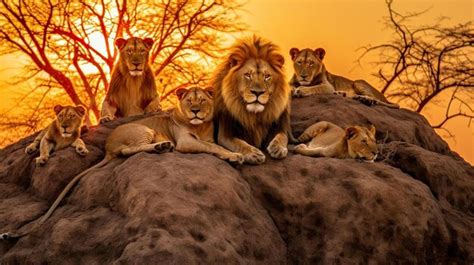 Premium AI Image | lion pride resting at sunrise