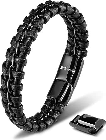 Serasar Pulsera De Cuero Premium Para Hombre En Negro Cerradura