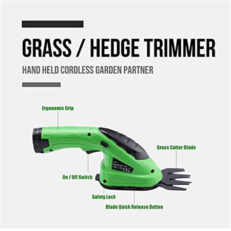 Lichamp 2 In 1 Electric Hand Held Grass Shear Hedge Trimmer Shrubbery Clipper Cordless Battery