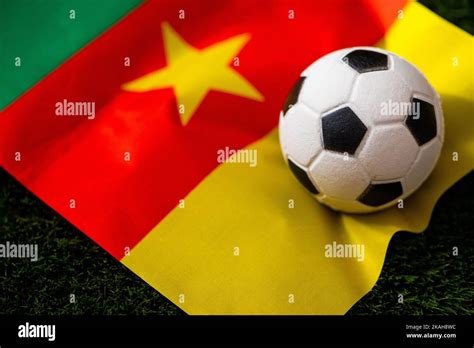 Cameroon National Football Team National Flag On Green Grass And