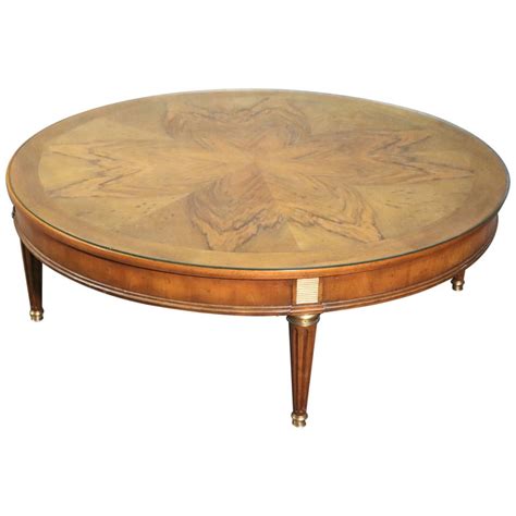 Large Round Baker French Louis Xvi Brass Mounted Coffee Table With