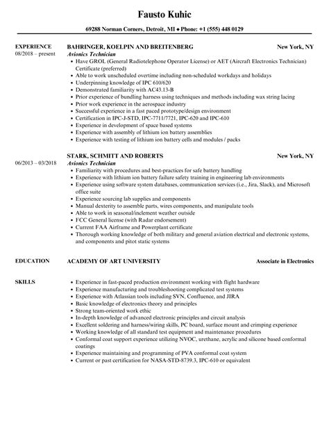 Avionics Technician Resume Samples Velvet Jobs