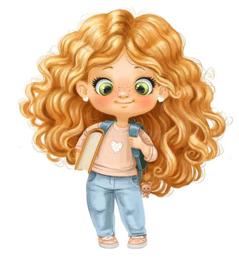 Cute Little Cartoon School Girl Curly Hair Stock Illustrations 172 Cute Little Cartoon School