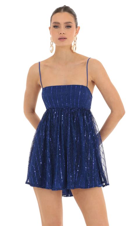 Liora Metallic Mesh Baby Doll Dress In Royal Blue Lucy In The Sky
