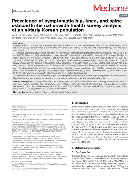 Pdf Prevalence Of Symptomatic Hip Knee And Spine Osteoarthritis