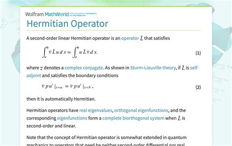 Hermitian Operator From Wolfram MathWorld