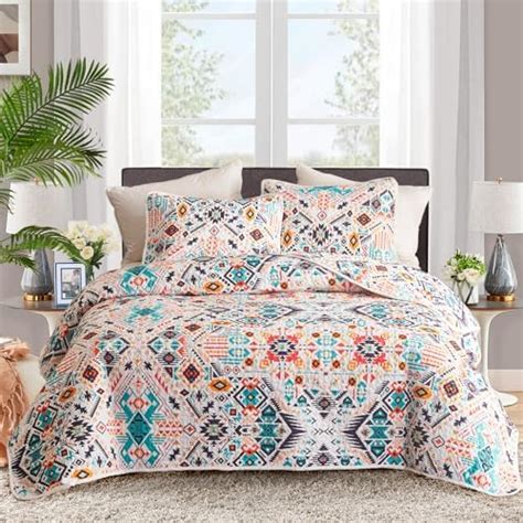 Amazon Drucon Boho King Quilt Set Colorful Bohemian King Quilt