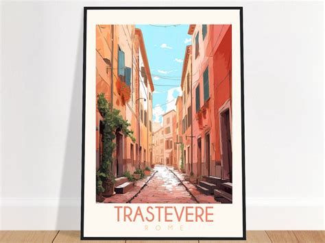 Trastevere Travel Poster Rome Italy Vintage Europe Wall Art Nature Home