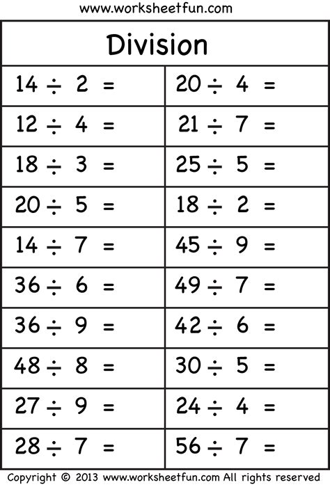 Free Division Worksheet