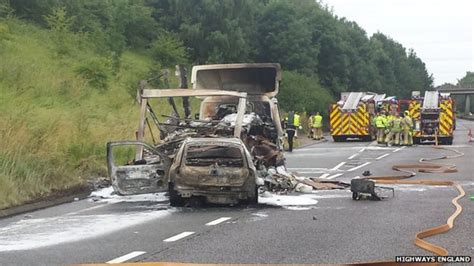 A42 Leicestershire Crash One Injured After Lorry Fire Bbc News