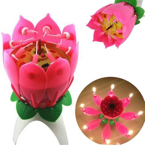 Lotus Candle Birthday Flower Musical Rotating Floral Cake Candles Music