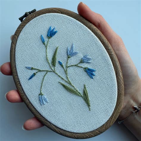 Finished Embroidery Hoop Art Hand Embroidered Blue Flowers In Etsy