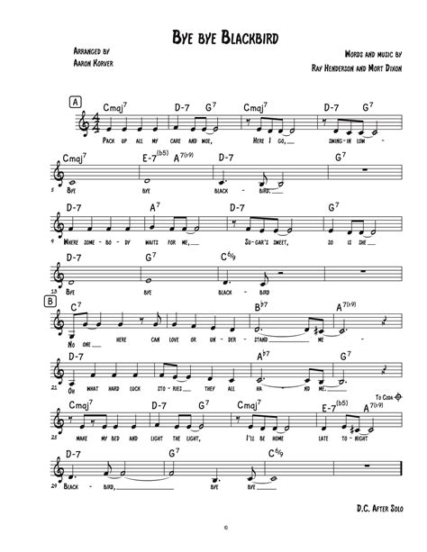 Bye Bye Blackbird Arr Aaron Korver By Ray Henderson Sheet Music For