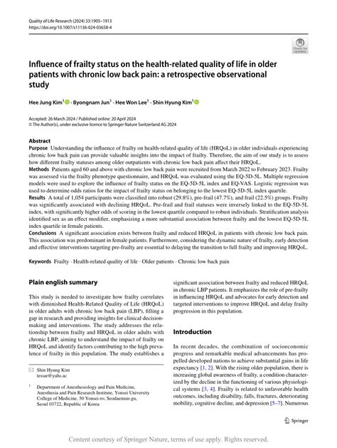 Influence Of Frailty Status On The Health Related Quality Of Life In