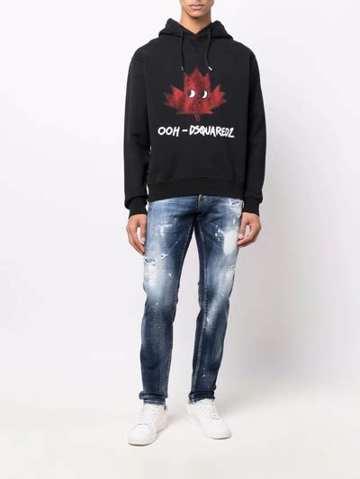 Dsquared2 Jumper With Maple Leaf Print In Black Modesens