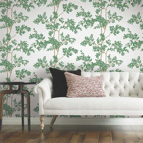 Lunaria Silhouette by York - White & Green - Wallpaper : Wallpaper Direct