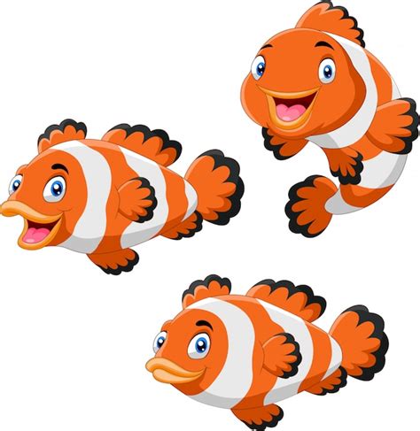 Pose De Poissons Clowns Mignons De Dessin Animé Vecteur Premium