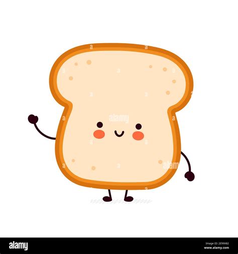 Cute Funny Bread Toast Character Vector Flat Line Cartoon Kawaii