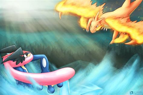 On Deviantart Ash Greninja And Mega Charizard Y