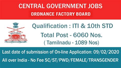 Central Govt Jobs Opening Iti 10 Th Std Total Post 6060