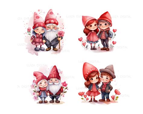 Watercolor Valentines Gnom Couple Clipart Cute Gnome Couple Valentine