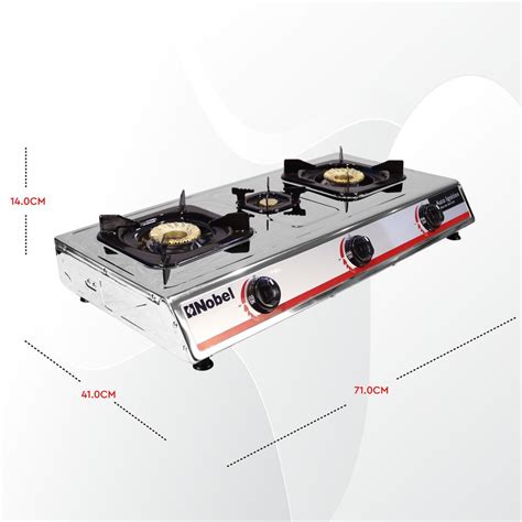 Buy Nobel Gas Stove Stainless Steel Brass Glass Top Auto Ignition Tripple Burner Ngt3001 Online