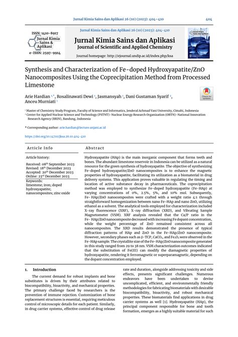 PDF Synthesis And Characterization Of Fe Doped Hydroxyapatite ZnO