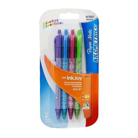 Bolígrafo Paper Mate Kilometrico ink joy retráctil 1 paquete con 4 pzas