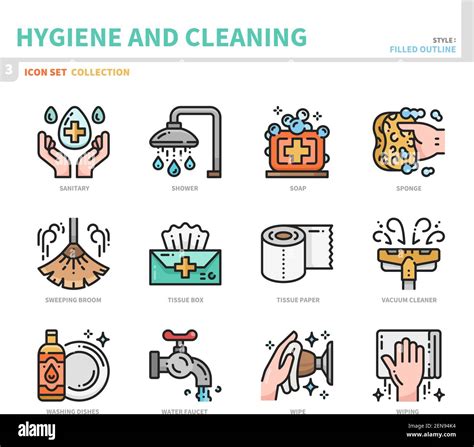 Hygiene And Cleaning Icon Set Filled Outline Style Vector And