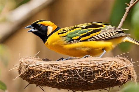 Un P Jaro Amarillo Y Negro Con Un Pico Negro Y Plumas Amarillas En La