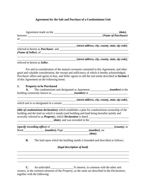 Agreement Condominium Purchase Doc Template Pdffiller