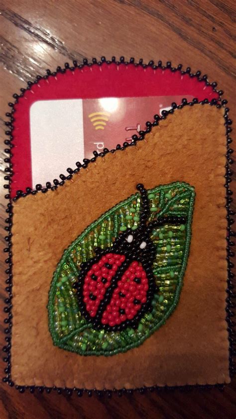 Lady Bug Beading Moose Hide Card Holder Native Beading Patterns Beadwork Patterns Beaded