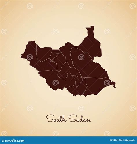 South Sudan Region Map Retro Style Brown Outline Vector Illustration