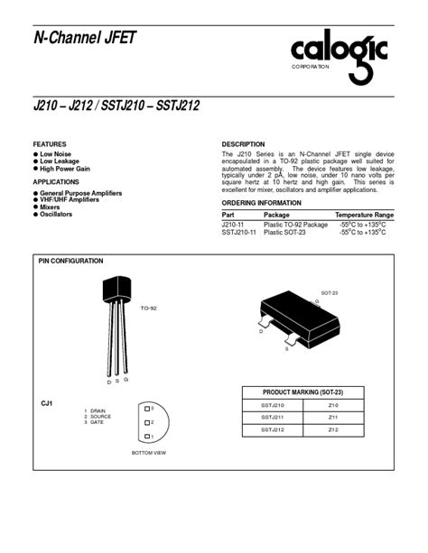 J210 datasheet, jfet equivalent, Calogic LLC