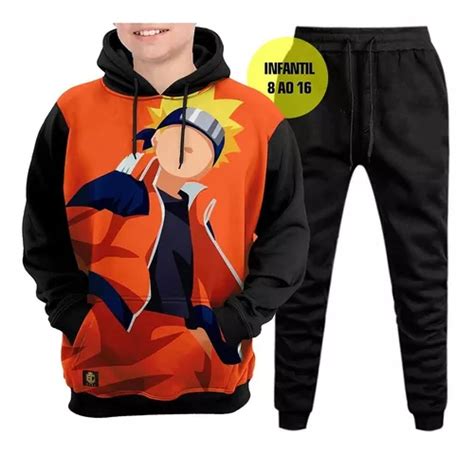 Moletom Infantil Blusa De Frio Conjunto Anime Naruto Uzumaki