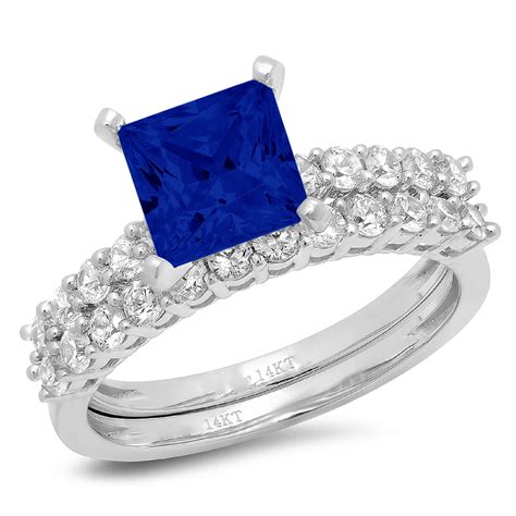 Clara Pucci 14K White Gold Princess Cut 2Ct Simulated Blue Sapphire