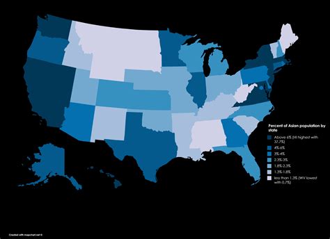 Percent Of Asian Population By State Source Us Census Bureau R Mapporn