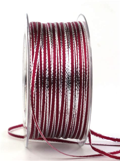 Schmales Satinband Mit Silberkante Pink 3 Mm Breit 100 M Rolle